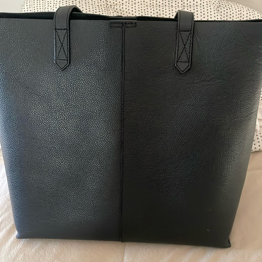Black leather tote bag